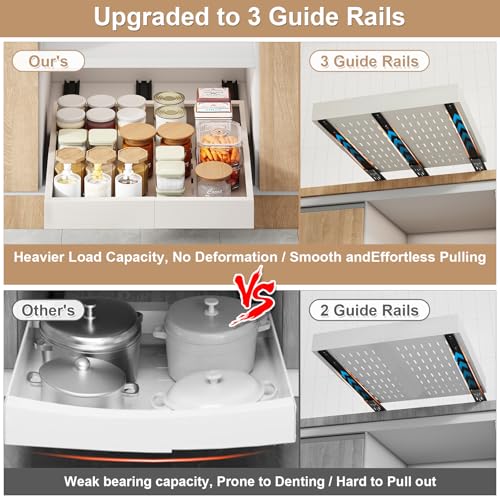 Fokyfok White Pull Out Cabinet Organizer 11-16W x 17-24D Expandable Adhesive