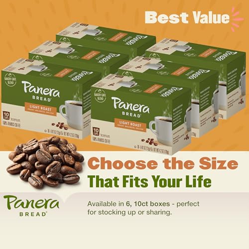 Panera Light Roast Coffee Pods - Breakfast Blend, 60 Count, 6 Packs of 10, Keurig Compatible, 100% Arabica, Kosher Certified