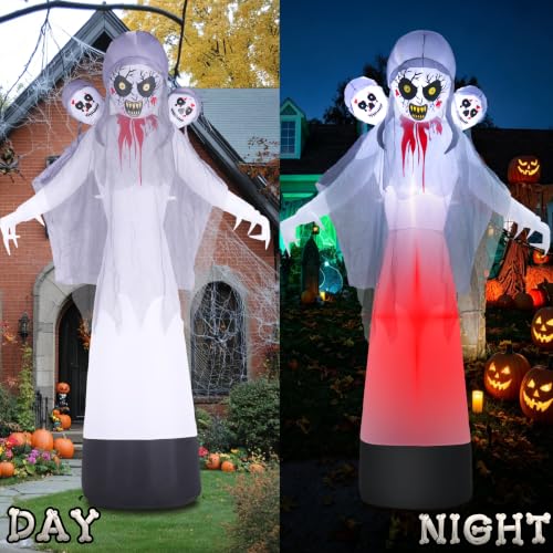8.6FT Halloween Inflatable Grim Reaper Ghost with Skull Heads - Outdoor Yard Decor