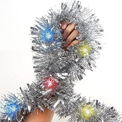 CCINEE DK217S1P1 Christmas Prelit Tinsel Garland 33ft Silver with 100 LED Lights