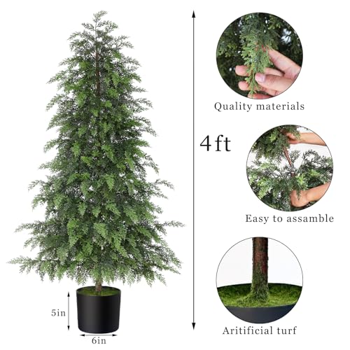 4FT Artificial Cedar Christmas Tree Set - Lifelike Faux Tree for Holiday & Porch Decor