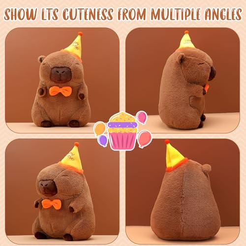Cute Capybara Plush - Kawaii Happy Birthday Capybara Stuffed Animal, Soft Capybara Plushies Toys Hugging Pillow, Birthday Gift Party Decoration for Kids Boys Girls 12 inch