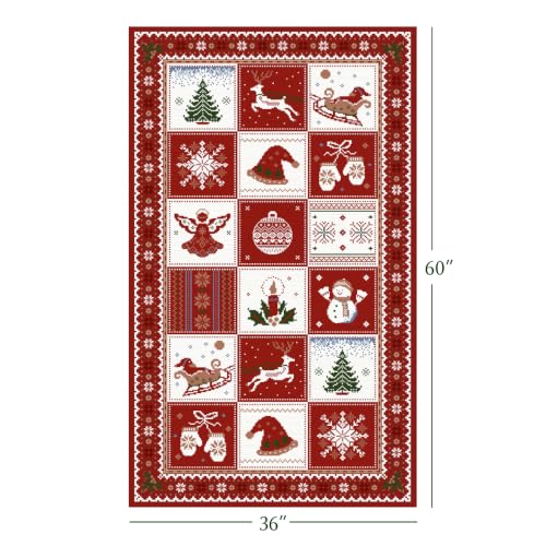 Olacotta 3' x 5' Christmas Rug - Red/White Tree & Reindeer Pattern, Machine Washable