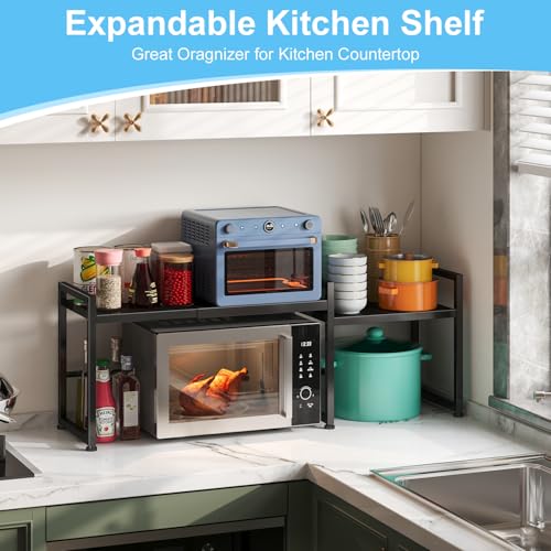 Adjustable Metal Storage Shelves - 44.4 Inch Heavy Duty Utility Rack with 150LBS Capacity - 1 Tier Black Shelving Unit for Kitchen Garage Pantry