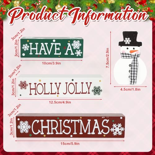 Red Large Christmas Snowman Wooden Table Sign Decor - Holiday Centerpiece, Farmhouse Winter Holiday Office Desk Tiered Tray Christmas Decorations