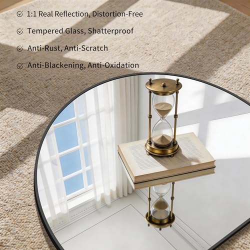CIRCUMI 40x30 Inch Black Arched Wall Mirror - Entryway & Living Room Decor