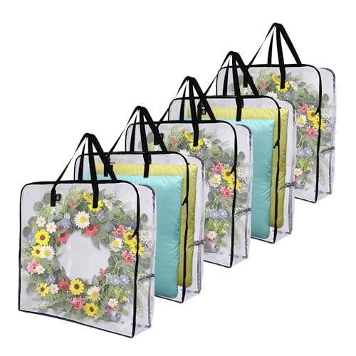 VENO 30 Inch Square Wreath Storage Bags 5 Pack | Clear Holiday Garland Organizers