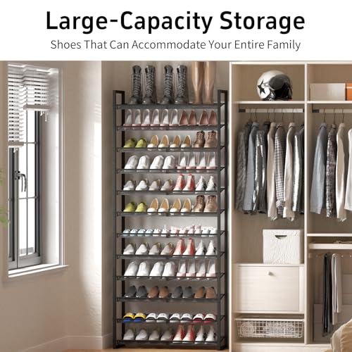 Black 12-Tier Metal Shoe Rack Organizer for Closet, Entryway, Garage - Adjustable Shelves, Tall Shoe Storage Solution