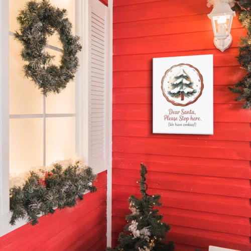 Funny Christmas Wall Art Decor - Cute Cookie Dear Santa Painting, 8x10 Framed Holiday Artwork for Home & Kitchen