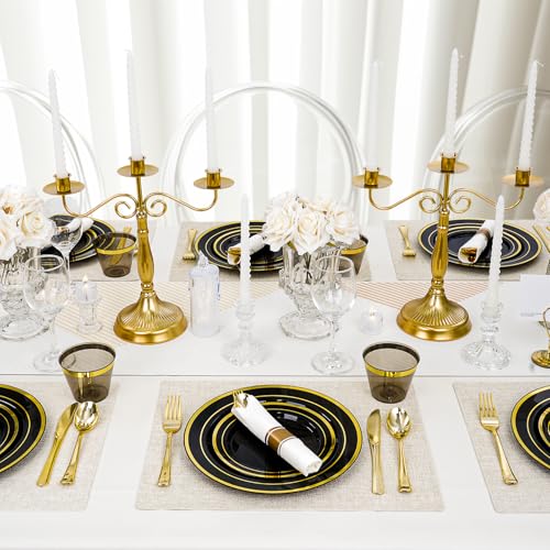 Realluck Black Disposable Dinnerware Set for 100 Guests – Plates, Cups, Napkins & Silverware