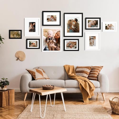 KINLINK Black A5 Picture Frame with Mat, Solid Wood, 4x6 & Wall Mount