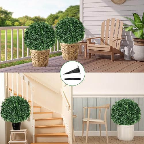 Artificial Boxwood Topiary Ball Tree Set of 4 with Ground Spikes - 16x16x23 Inches - Outdoor & Indoor Decor