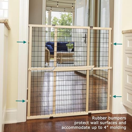Expandable Wire Mesh Dog Gate - 29.5-48 Inch Wide, 37 Inch Tall, Pressure Mount, Hardwood Frame