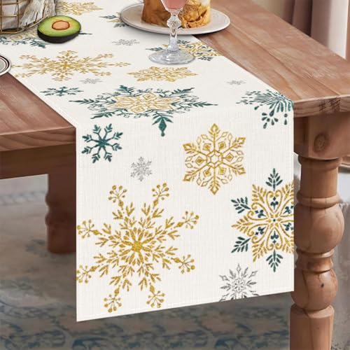 Christmas Snowflake Table Runner 13x72 Inch Holiday Dining Decor