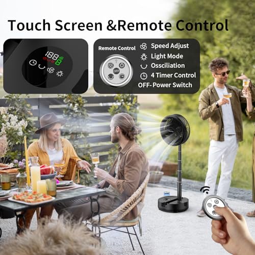 10-Inch Portable Foldable Battery Fan with 8 Speed & Oscillation - Black
