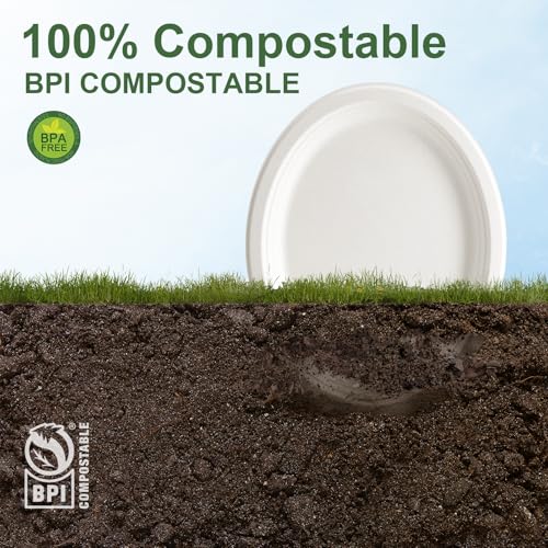 WELLIFE 12 Inch Compostable Paper Plates 125-Pack White Heavy Duty Eco-Friendly