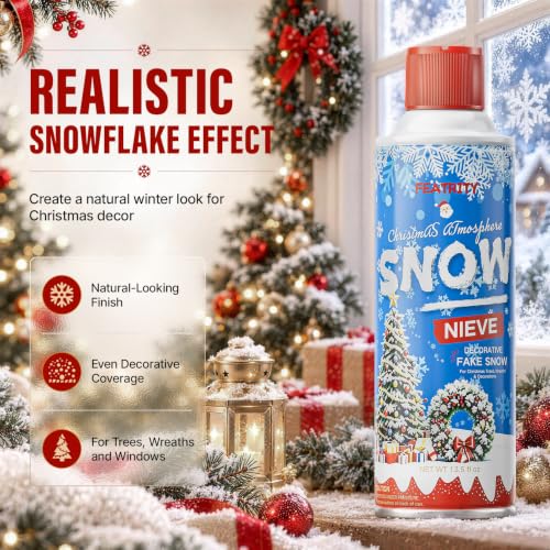 FEATRITY Fake Snow Spray Christmas Snowflake Effect 13.5 Fl Oz Pack of 3