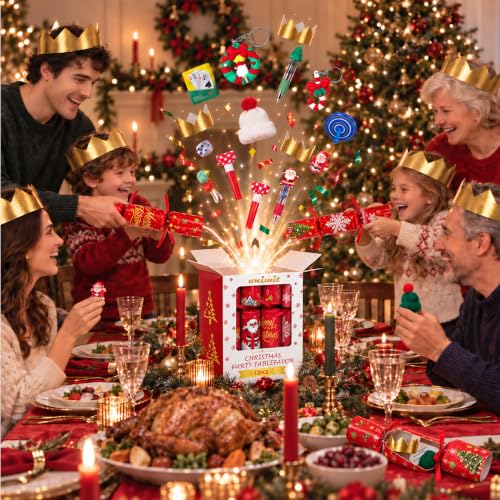 12 Pack Christmas Crackers 10 Inch No-Snap Pull Favors with Surprises