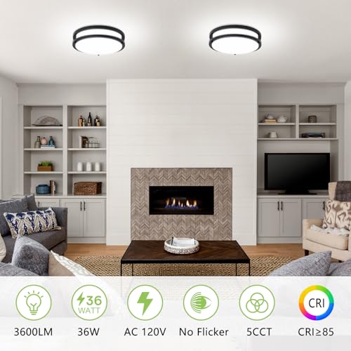 2 Pack Dimmable LED Ceiling Lights 36W 3000K-6000K Modern Flush Mount Fixture