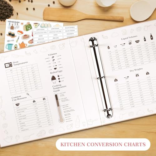 Lanpn Recipe Binder - 8.5x11 Green Waterproof Organizer with 60 Sleeves & Dividers