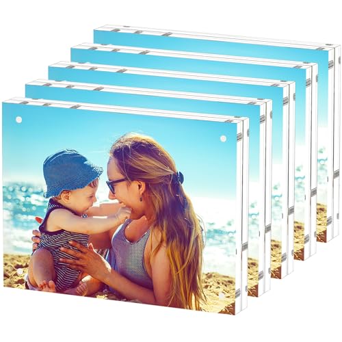 HELPLEX 8.5x11 Acrylic Picture Frames 5 Pack Frameless Double-Sided Magnetic Display, 24mm Thickness