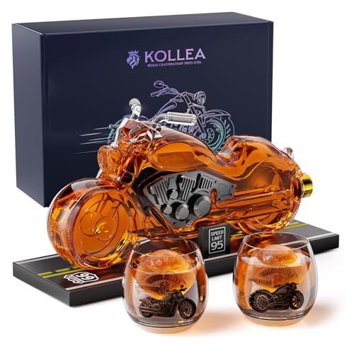 Kollea Motorcycle Whiskey Decanter Gift Set with 2 Glasses - Transparent