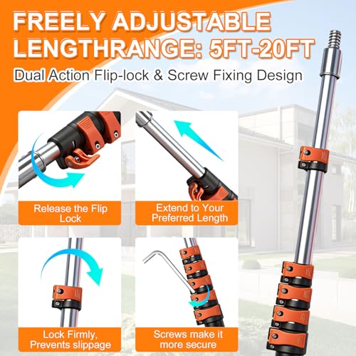 TONYINGO 5-20FT Telescoping Duster Kit with Extension Pole & Multi-Head Cleaning Tools