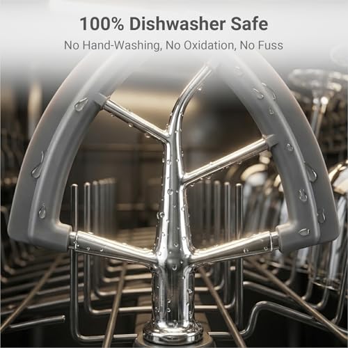 OUOLife Gray Stainless Steel Flex Edge Beater for 4.5-5 Qt KitchenAid Mixer, Dishwasher Safe