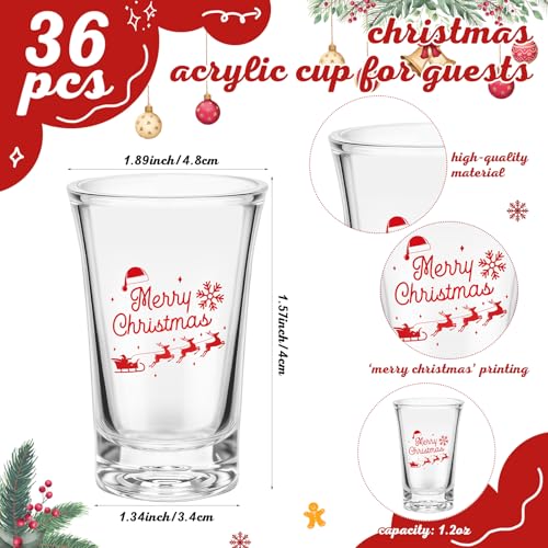 Roshtia 36 Sets Christmas Party Favors Acrylic Shot Glasses 1.2 oz with Bottle Opener Keychains and Greeting Cards