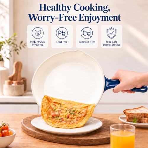 Hisencn Navy Blue 3-Piece Enamel Cast Iron Skillet Set - Nonstick Cookware