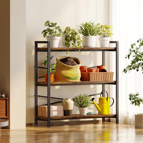 Homeiju 3-Tier Vintage Bookshelf - 31.5" Wide Wooden & Metal Storage Rack