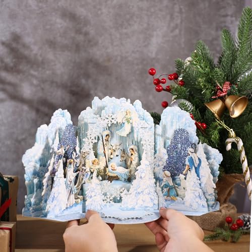 Holy Night Nativity Christmas Card - 3D Pop Up Scene, Religious Holiday Greeting