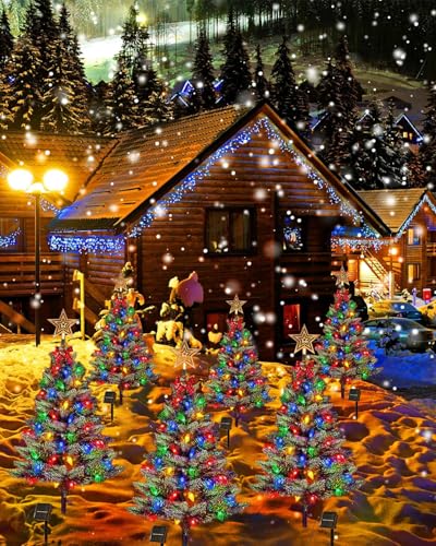 4 Pack Outdoor Solar Christmas Tree with 200 Multicolor LED Lights - 3.6FT