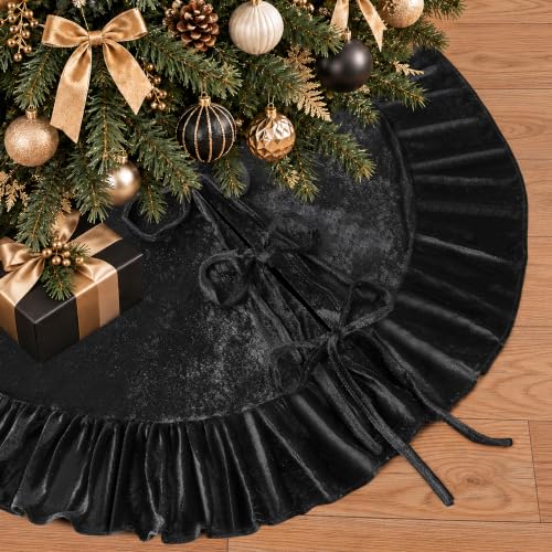 SoarDream Black Velvet 36 Inch Ruffled Christmas Tree Skirt - Vintage Style