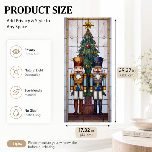 Colorful Nutcracker Christmas Window Film 17x39 Inch Privacy Decor - Static Cling