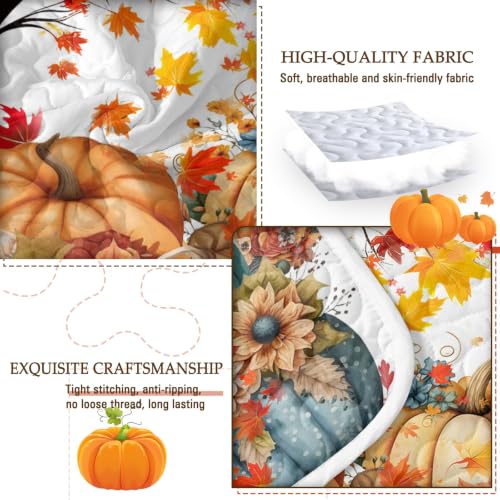 BlessLiving King Quilt with Colorful Pumpkins - Halloween Fall Blue Bedding - Variation: Pumpkin Flower