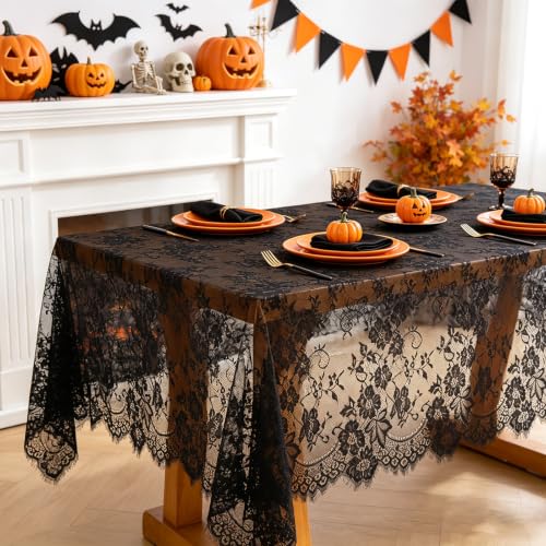QueenDream Rustic Black Lace Tablecloth 60x120 Inches, 10 Pack – Wedding Decor