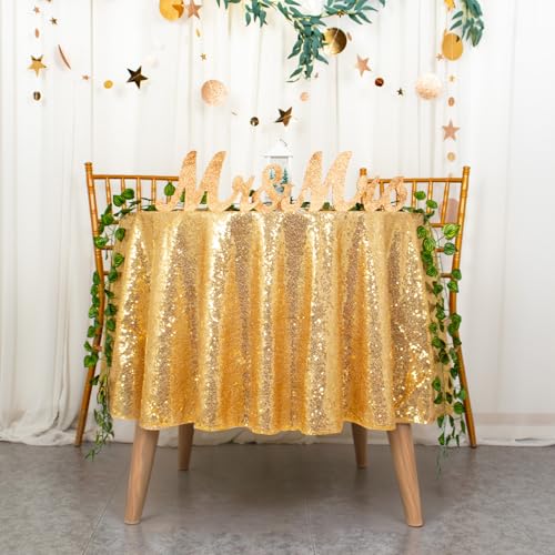 ShiDianYi 72-Inch Gold Sequin Round Tablecloth Glitter Party Overlay