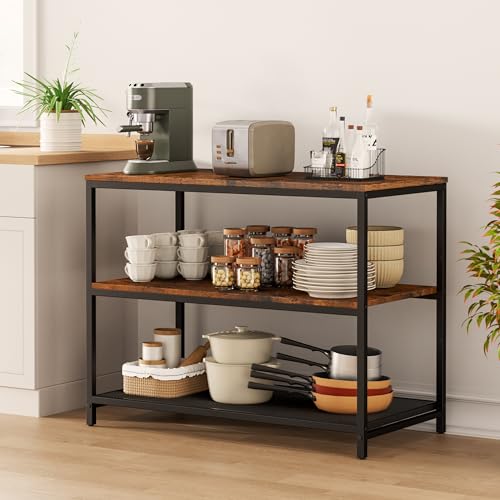 Rustic Brown and Black 39.4-Inch Kitchen Island with 3 Shelves & Workbench - Homleke