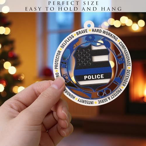 KATINAT Police Ornaments for Christmas Tree - Thin Blue Line 2-Layer Wood & Acrylic, Police Officer Gift, Christmas Decor 2025