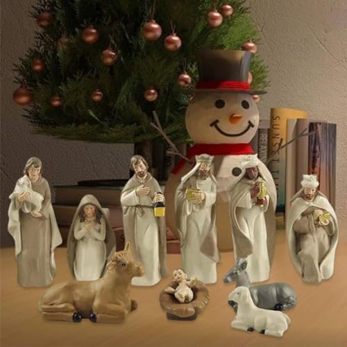 Kambanan 11PCS Nativity Scene Set - Hand-Painted Resin Holy Family Christmas Decor