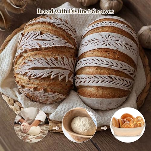 Banneton Bread Proofing Basket - Proofing Basket Set of 2 (9 inch Round) - Natural Rattan Banneton with 4 Linen Liners - Bread Basket for Sourdough Bread Baking Supplies