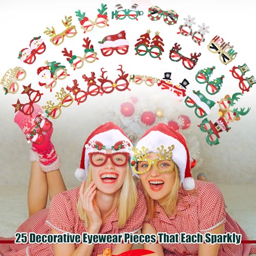 Toulite 100 Pcs Christmas Party Favors Set with Santa Hats & Festive Glasses, Classic Styles