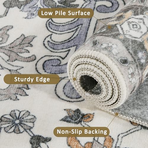 WEZVIX Taupe 8x10 Area Rug - Vintage Boho Low Pile Non-Slip Carpet for Living Room & Bedroom