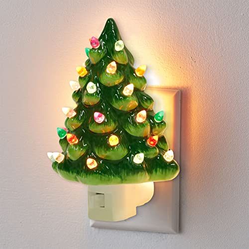 Hausse Christmas Ceramic Tree Night Light Without Snow Cover, Multicolor Decor, 4.9 inch