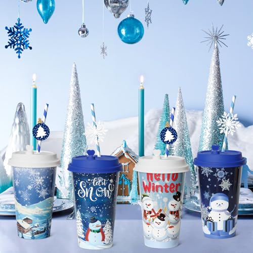 24 Reusable Christmas Cups Snow Winter Wonderland Party Favors, 16OZ