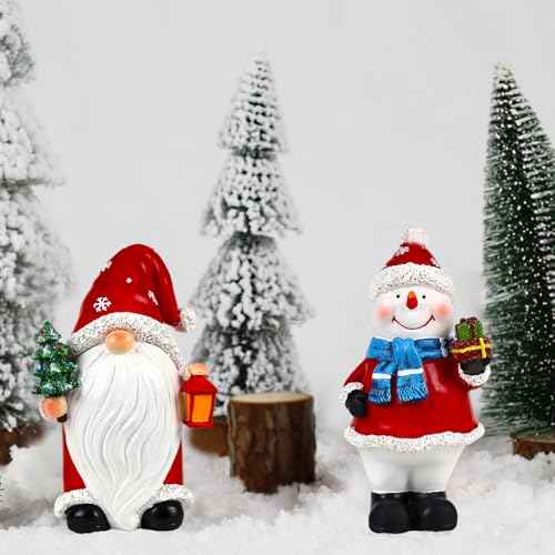 Christmas Gnome Figurines 2 PCS Xmas Snowman Decoration Indoor Resin Collectible Statue Cute Holiday Ornament for Table Home