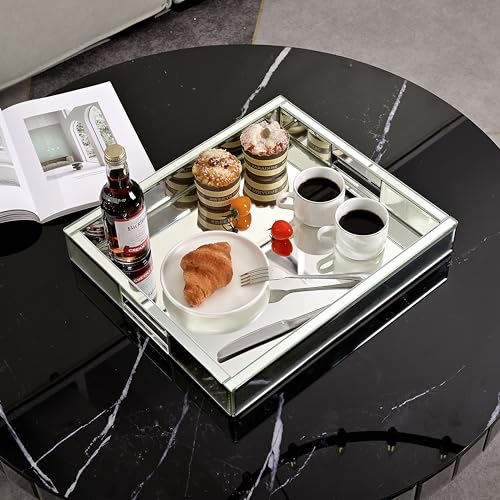 Blingworld Silver Mirrored Decorative Tray 16x14x2.4 for Home Organization
