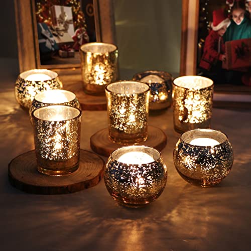 Gold Assorted Votive Candle Holders - 24 Pcs Mercury Glass Tea Light Holders