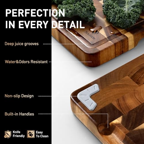 Large End Grain Cutting Board for Kitchen with Non-slip Feet, Acacia